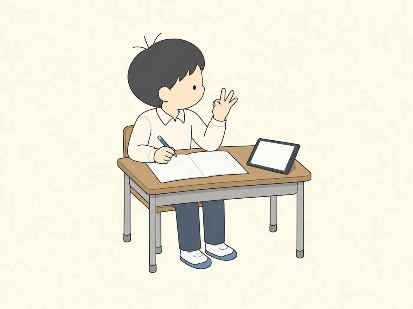 ノートに鉛筆を置き、指を折って数をざっくり数えている生徒